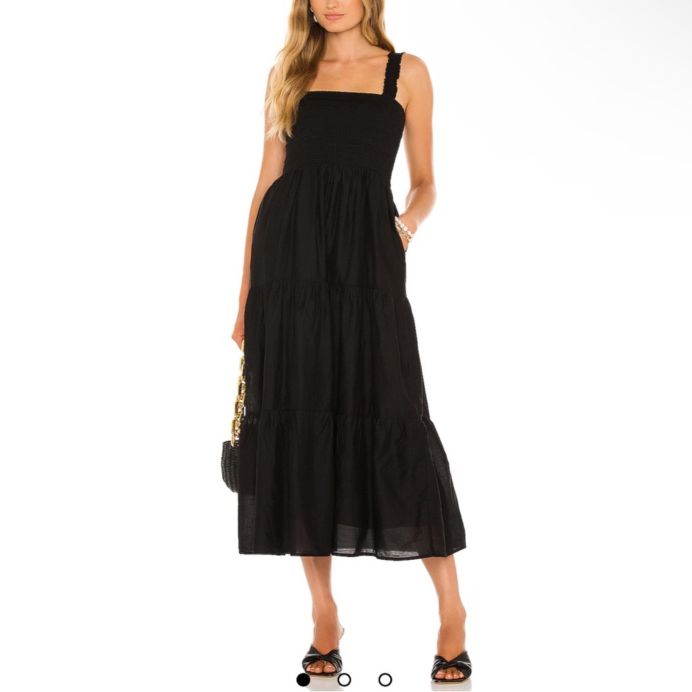 Seafolly Elegant Black Smocked Midi Dress